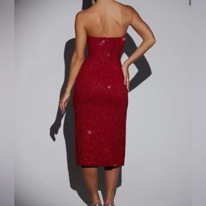 Embellished Bandeau Cowl Neck Oh Polly Midi Dress in Red